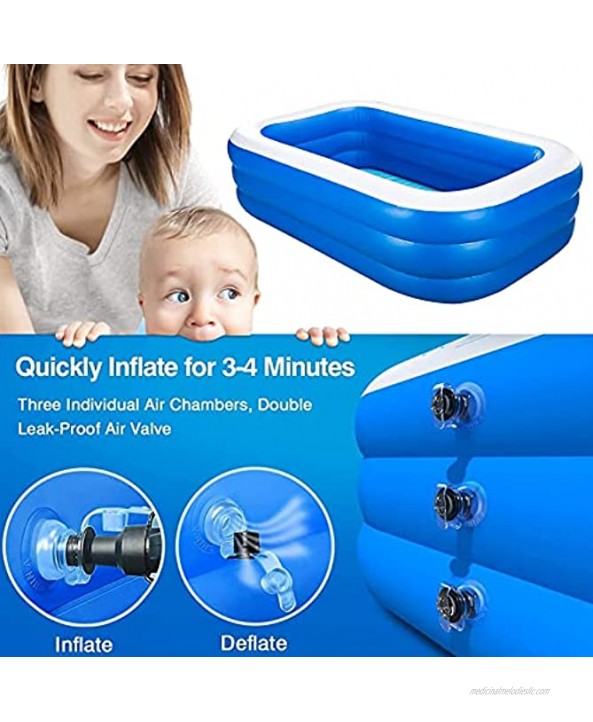 Inflatable Swimming Pool 68.8 X 43 X 17.7 Family Blow Up Kiddie Pool Thick Wear-Resistant Inflatable Lounge Pool for Kids Toddlers Adult Garden Backyard Water Party