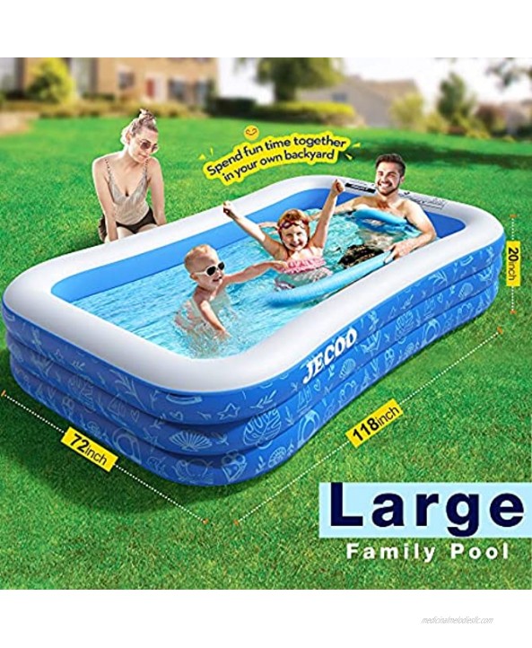 Inflatable Swimming Pool,118 X 72 X 22 Full-Size Family Blow Up Kiddie Pool for Kids Adults,Toddlers,Garden Outdoor with Backyard Summer Swim Center for Ages 3+