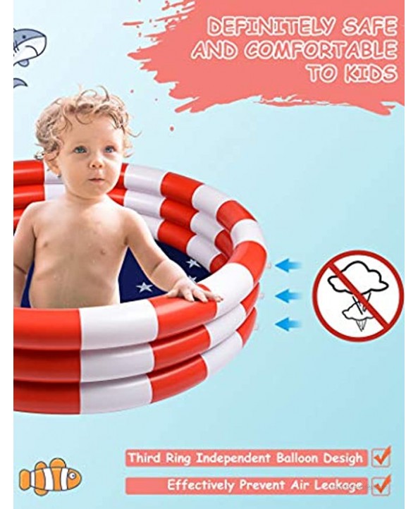 Intheanz Kid Pool Inflatable 3-Ring 45” X 10” Blue Pool Perfect for Babies Toddlers Kids Children Even Small and Medium Size Dogs and Pets