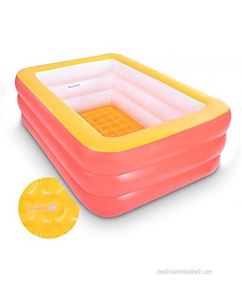 Kiddie Pools Inflatable Swimming Pool with Soft Floor Durable 59 inches Swim Play Kids Pool for Garden or Backyard or Indoor Orange