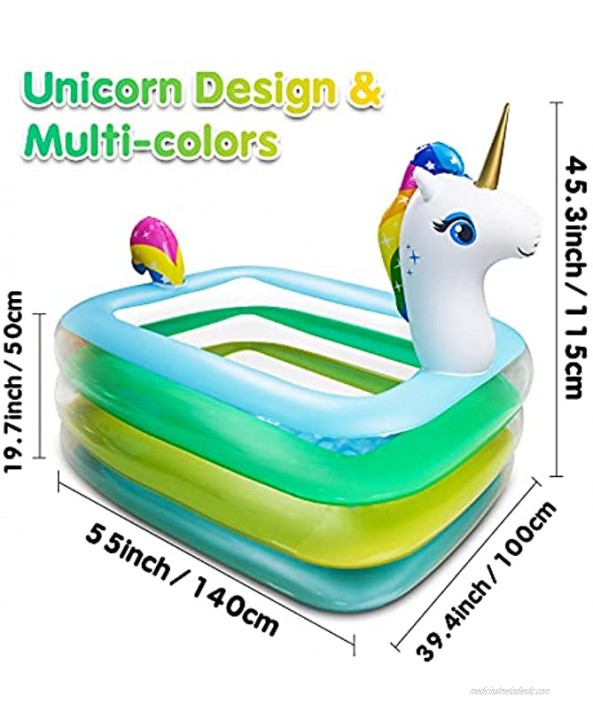 Kids Pool Inflatable Swimming Pool Unicorn Inflatable Pool for Kids Family Blow up Pool Swimming Pool for Kids Indoor Outdoor Backyard Inflatable Pool for Summer Water Games 55x 41x20
