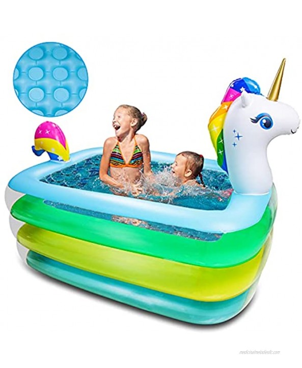 Kids Pool Inflatable Swimming Pool Unicorn Inflatable Pool for Kids Family Blow up Pool Swimming Pool for Kids Indoor Outdoor Backyard Inflatable Pool for Summer Water Games 55x 41x20