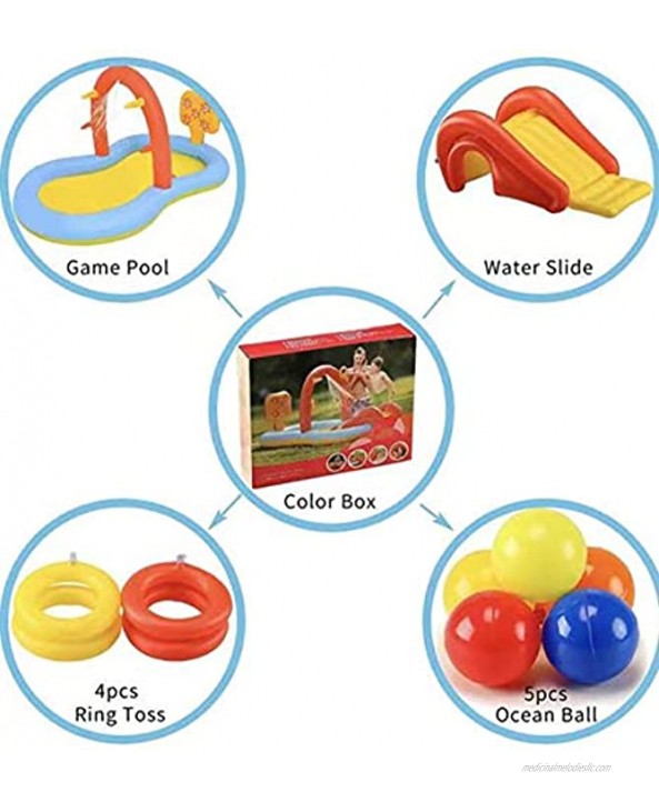 Outraveler Sliding Play Pool Inflatable Swimming Pool for Kids Age 2-6 Multi-Functions of Slide Spray Water,Toss Ring and Ball 88.5″x 49″x 41″
