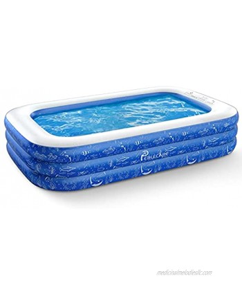 PERLECARE Inflatable Pool Swimming Pool for Kiddie Kids Adults Toddlers 120'' x 72'' x 22'' Backyard Garden Outdoor Pool Rectangular Full-Sized Family Lounge Blow-up Pool for Summer Water Party