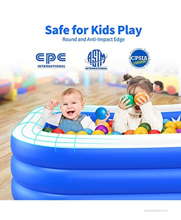 Plastic Kiddie Pool 96X56X22 Inflatable Kids Pool Full-Sized Family Pool Rectangular Kid Pool Blow up Pools for Kids Kids Pools for Backyard Inflatable Pool for Kids Swimming Pool for Kids