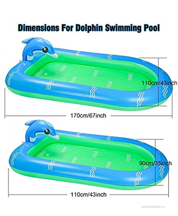 SEATANK Dolphin Inflatable Pools Kiddie Swimming Pool Outdoor Water Sprinkler for Kids Babies Toddlers Summer Pool Party Large