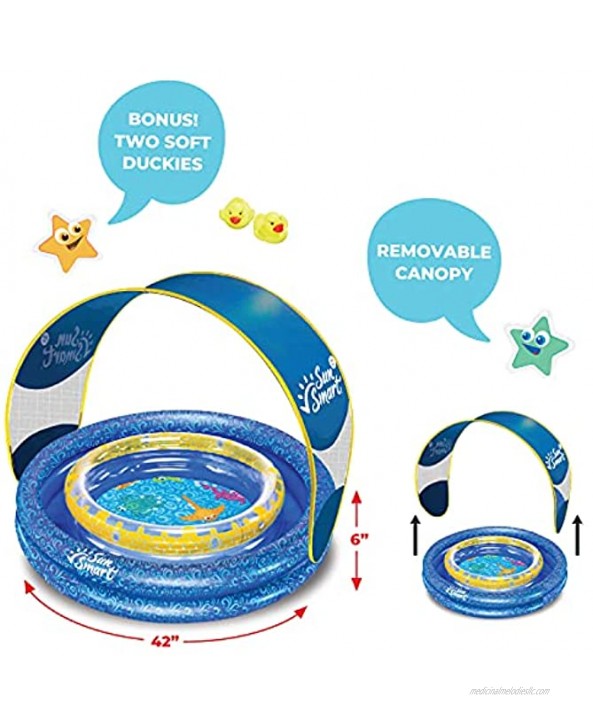 SunSmart Lazy River Kiddie Pool with Two Toy Duckies Inflatable Kids Pool with Removable UPF50 Sunshade Canopy