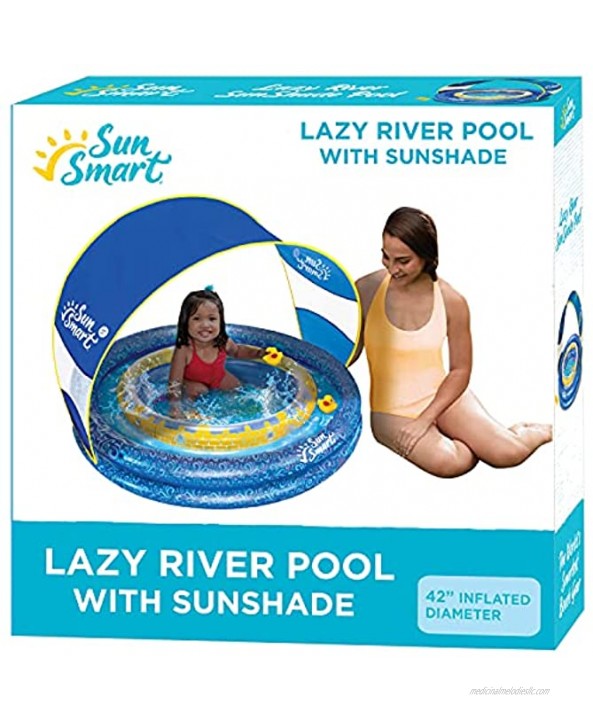 SunSmart Lazy River Kiddie Pool with Two Toy Duckies Inflatable Kids Pool with Removable UPF50 Sunshade Canopy