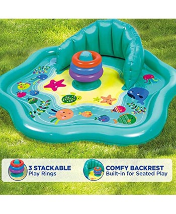 SwimSchool Baby Splash Play Mat Seat Inflatable Pool for Babies & Infants with Backrest and Canopy Includes Three Stackable Ring Baby Water Toys SSI11261Z