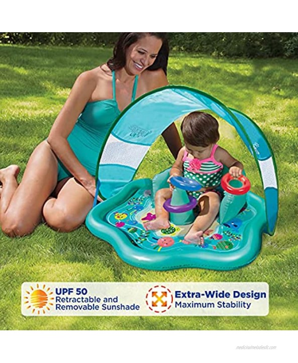SwimSchool Baby Splash Play Mat Seat Inflatable Pool for Babies & Infants with Backrest and Canopy Includes Three Stackable Ring Baby Water Toys SSI11261Z