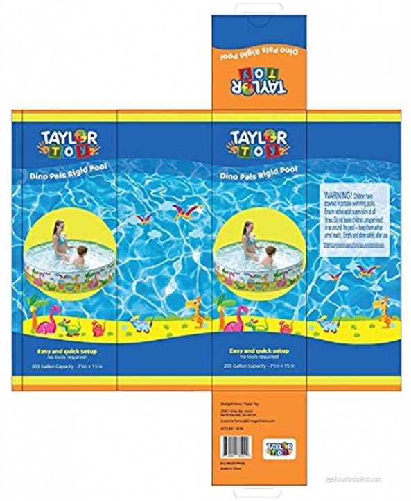 Taylor Toy Snapset Swimming Pool for 2 to 6 Years Old Kids. Toddler and Baby Pool. 71” Diameter x 15” Depth 203 Gallon Kiddie Pool. Dinosaur.