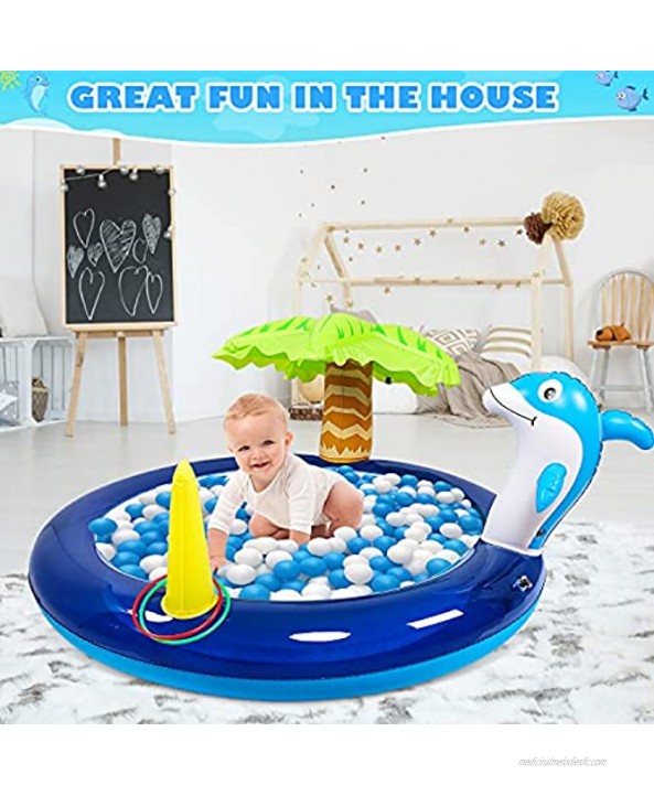 Toddler Pool Baby Splash Pads for Toddlers 1-3 3 in 1 Inflatable Kiddie Pool for Backyard Outdoor Water Toys for Toddlers 1-3 Dolphin Sprinkler Baby Wading Pool Toddler Water Toys