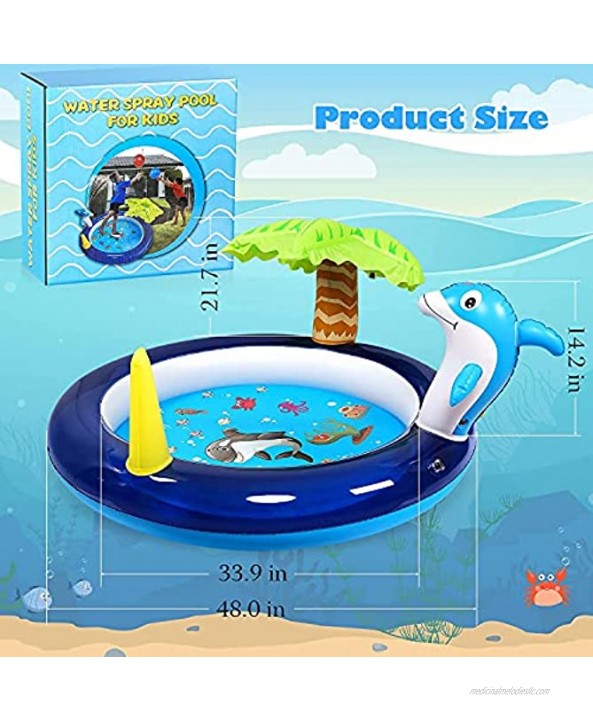 Toddler Pool Baby Splash Pads for Toddlers 1-3 3 in 1 Inflatable Kiddie Pool for Backyard Outdoor Water Toys for Toddlers 1-3 Dolphin Sprinkler Baby Wading Pool Toddler Water Toys