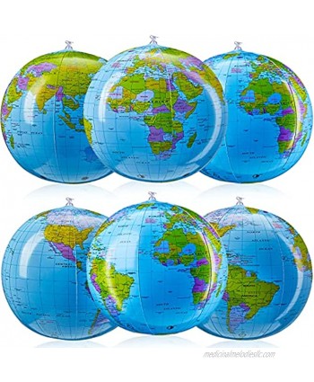 6 Pieces 16 Inches Inflatable Globe Blow Up World Globe Topographic Map Globe Inflatable Earth Beach Ball Map Globes PVC Giant Globe Beach Ball for Kids School Classroom Geography Party Supplies