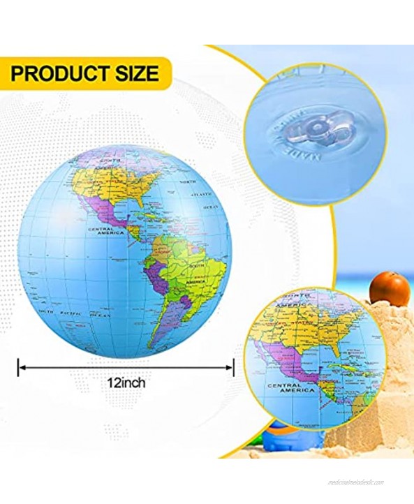 6 Pieces World Globe Beach Balls PVC World Globe 12 Inches Inflatable Earth Beach Globe Teaching Tools with Gas Needle for Outdoor Beach Pool Party Supplies Playing Water Teaching Adults Kids