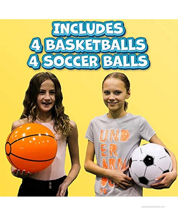 Beach Balls for Kids in Bulk: Best 8 Pack Soccer Ball & Basketball Beach Ball for Pool. Easy Blow Up Inflatable Beachball. Fun Water Toys & Kid Boys & Girls Party Favor Birthday Parties Outdoor Games
