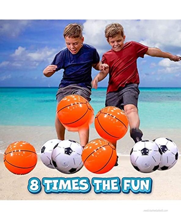 Beach Balls for Kids in Bulk: Best 8 Pack Soccer Ball & Basketball Beach Ball for Pool. Easy Blow Up Inflatable Beachball. Fun Water Toys & Kid Boys & Girls Party Favor Birthday Parties Outdoor Games