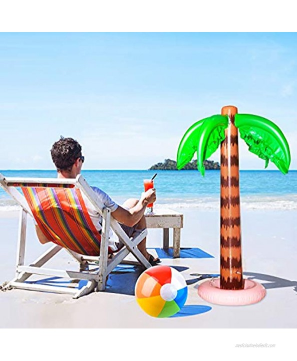 Coopay 4 Pieces Inflatable Palm Trees Beach Balls Rainbow Color Balls for Hawaiian Pool Luau Party Decoration
