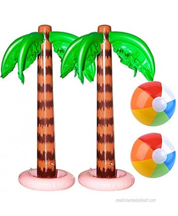 Coopay 4 Pieces Inflatable Palm Trees Beach Balls Rainbow Color Balls for Hawaiian Pool Luau Party Decoration