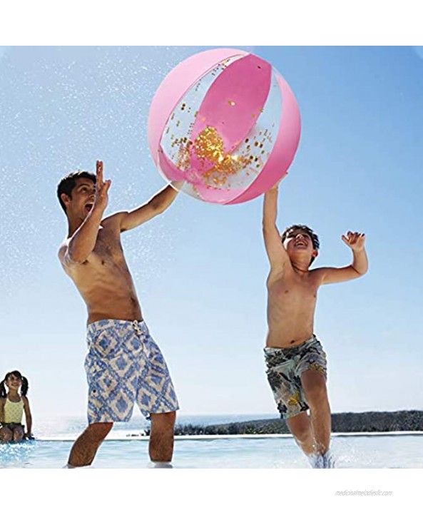 DomeStar Beach Ball 16 Inch Inflatable Glitter Ball Confetti Pool Toys Heavy Duty Beach Ball for Summer Pool Party