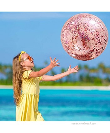 Dr.BeTree 16 inch Sequin Beach Ball Pool Toys Balls Rose Gold Glitter Inflatable Clear Beach Ball Swimming Pool Water Fun Toys Outdoor Summer Party Favors for Kids Summer Parties and Gifts