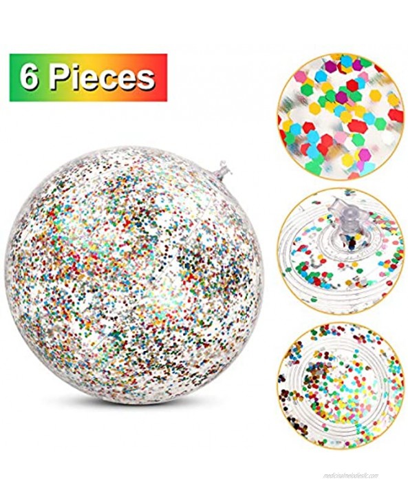 Gejoy 6 Pieces Inflatable Glitter Beach Ball Confetti Beach Balls Transparent Swimming Pool Party Ball for Summer Beach Water Play Toy Pool and Party Favor 16 Inch Multicolor