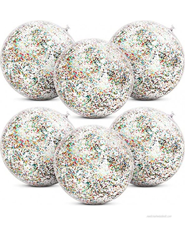 Gejoy 6 Pieces Inflatable Glitter Beach Ball Confetti Beach Balls Transparent Swimming Pool Party Ball for Summer Beach Water Play Toy Pool and Party Favor 16 Inch Multicolor