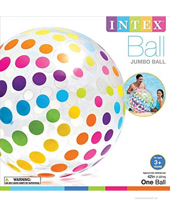 Intex Jumbo Inflatable 42 Giant Beach Ball Crystal Clear with Translucent Dots 1 Pack