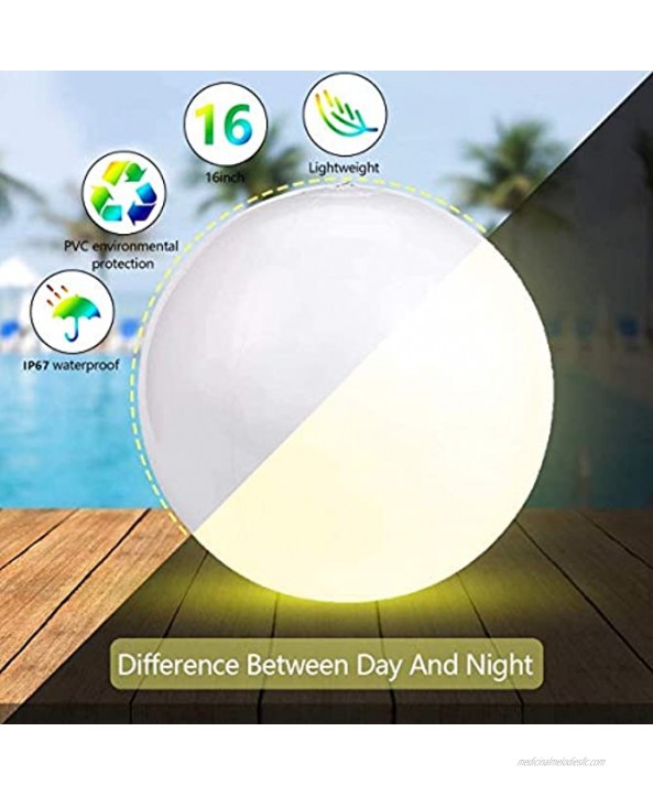 Pool Toy 16'' Inflatable LED Light up Beach Ball 13 Light Colors Glow Ball with 4 Modes Remote Balloon Pump Hand Held,Pool Games for Kids Great for Beach Pool Party Outdoor Games Decorations