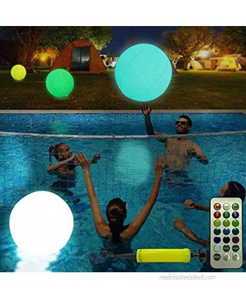 Pool Toy 16'' Inflatable LED Light up Beach Ball 13 Light Colors Glow Ball with 4 Modes Remote Balloon Pump Hand Held,Pool Games for Kids Great for Beach Pool Party Outdoor Games Decorations