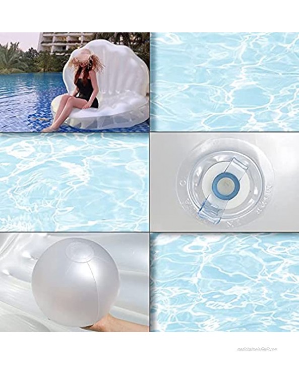 Shell Pool Float with Pearl Beach Ball and 2 Handles for Adults and Kids,Giant Inflatable Seashell Floating Chair for Swimming Pool