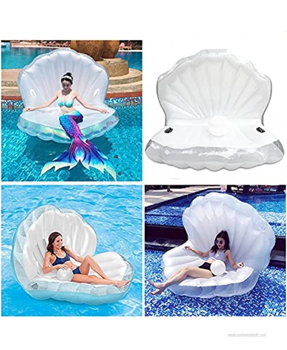 Shell Pool Float with Pearl Beach Ball and 2 Handles for Adults and Kids,Giant Inflatable Seashell Floating Chair for Swimming Pool