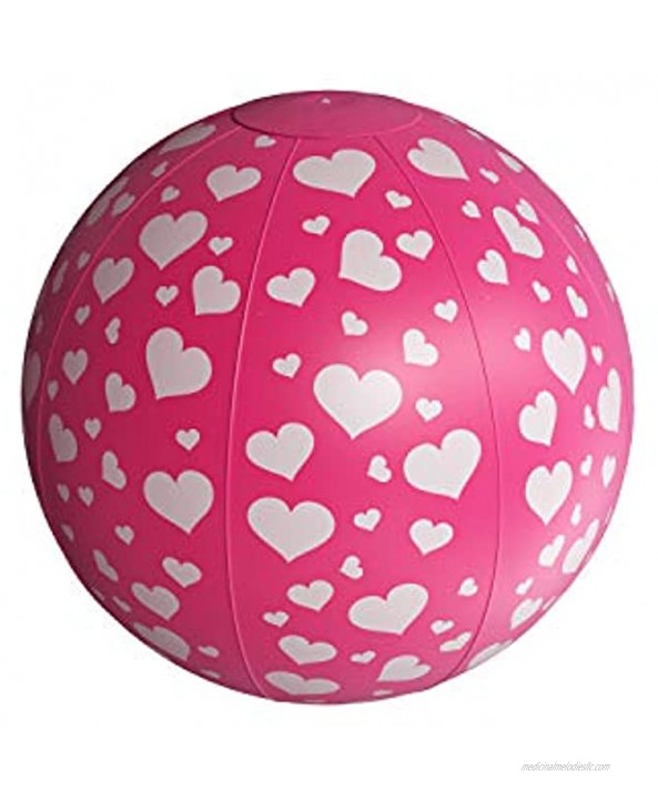 Splashie XL Beach Ball Pink Inflatable Ball with White Heart Design for Swimming Pool Outdoor Backyard Water Games Floating Bouncy Toy for Girls Toddler Kids PVC Vinyl Material 12-inch