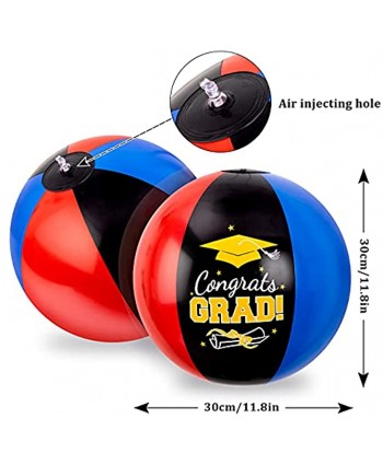 Whaline 12 Pieces Graduation Inflatable Beach Ball Congrats Grad Party Favor Gifts Black Red Blue Pool Ball for Grad Party Decoration Supplies Summer Water Sand Game Kids Boys Girls