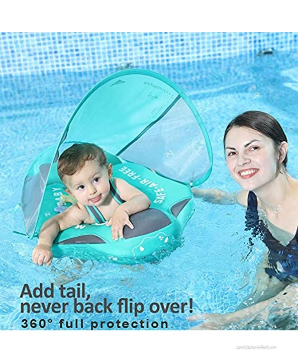 Add Tail Never Flip Over UPF 50+ Size Improved Newest Mambobaby Non Inflatable Baby Float Swim Trainer Solid Infant Pool Float with Canopy Swim Ring