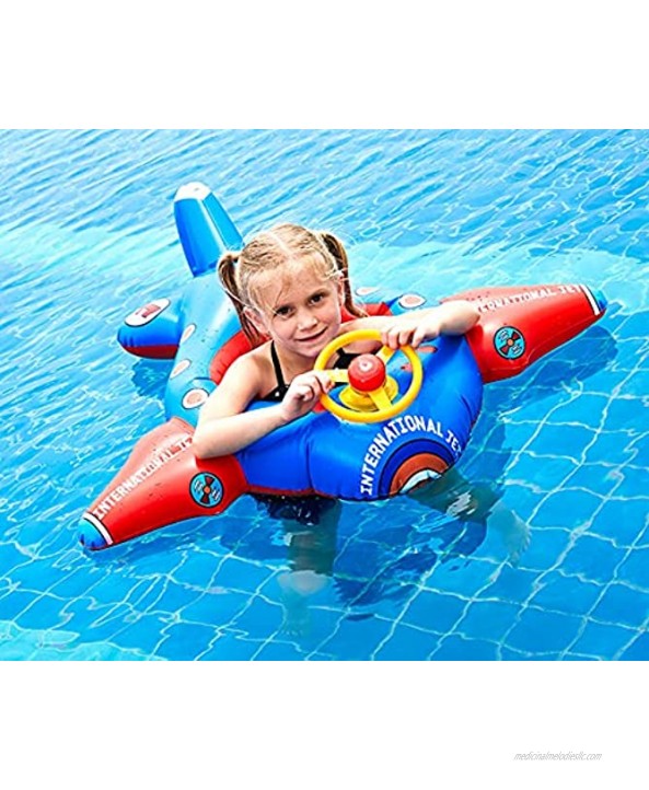 Amazing Toddlers Kids Inflatable Pool Float Swimming Float Seat Boat Cute Airplane Baby Floatie Safe Seat Swim Ring with Steering Wheel Lake Float Raft Air Bed Floating Mattress for Boys 1-5 Years