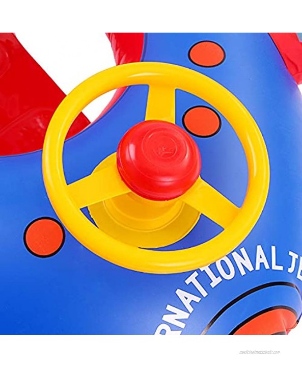 Amazing Toddlers Kids Inflatable Pool Float Swimming Float Seat Boat Cute Airplane Baby Floatie Safe Seat Swim Ring with Steering Wheel Lake Float Raft Air Bed Floating Mattress for Boys 1-5 Years