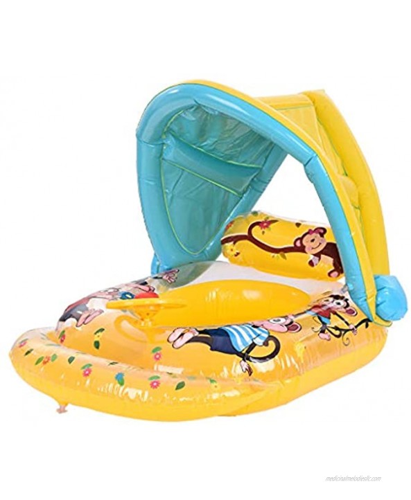 BABUYTOP Summer Baby Inflatable Swimming Ring Float Pool Beach Turtle Monkey Seat Boat Kids Splash & Play Activity Center Water Bed with Sun Shade Canopy Training,1 Months to 3 Years Old