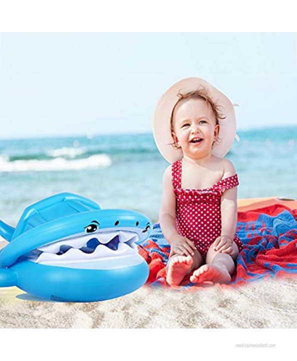 Baby Float Swimming Pool Toddler Floaties with Inflatable Canopy Shark Infant Pool Float for Kids Aged 6-36 Months