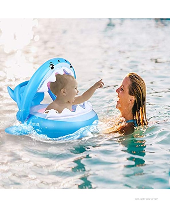 Baby Float Swimming Pool Toddler Floaties with Inflatable Canopy Shark Infant Pool Float for Kids Aged 6-36 Months