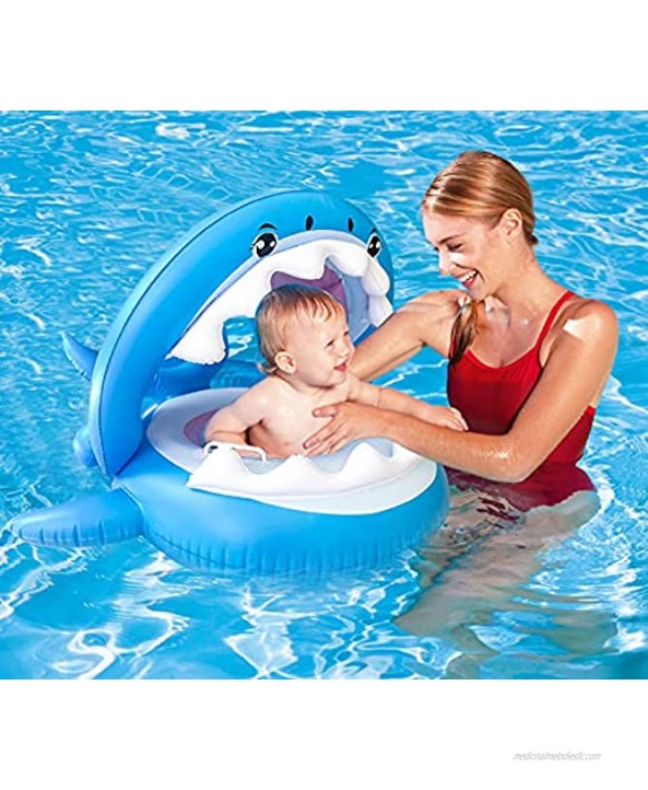 Baby Floats for Pool with Inflatable Canopy Shark Infant Pool Float for Kids Aged 6-36 Months