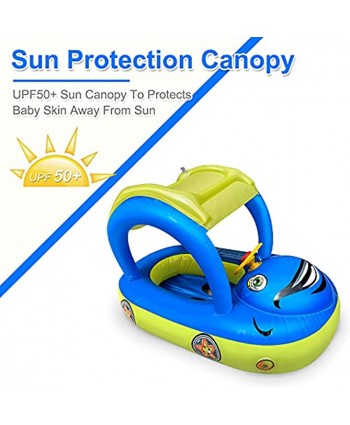 Baby Inflatable Pool Float with Canopy Car Shaped Swim Float Boat with Sunshade for Toddler Infant Boys Girls Pool Floaties Cute Boat Summer Beach Outdoor Play