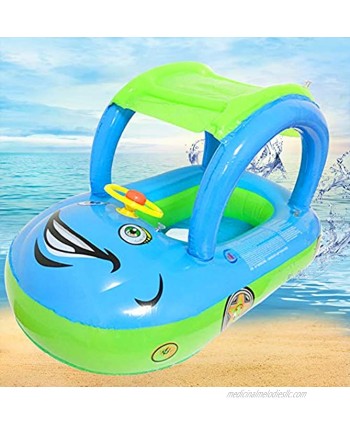 Baby Pool Float with Canopy Car Shaped Swim Float Boat with Sunshade for Toddler Infant Boys Girls Pool Floaties Cute Boat Summer Beach Outdoor Play