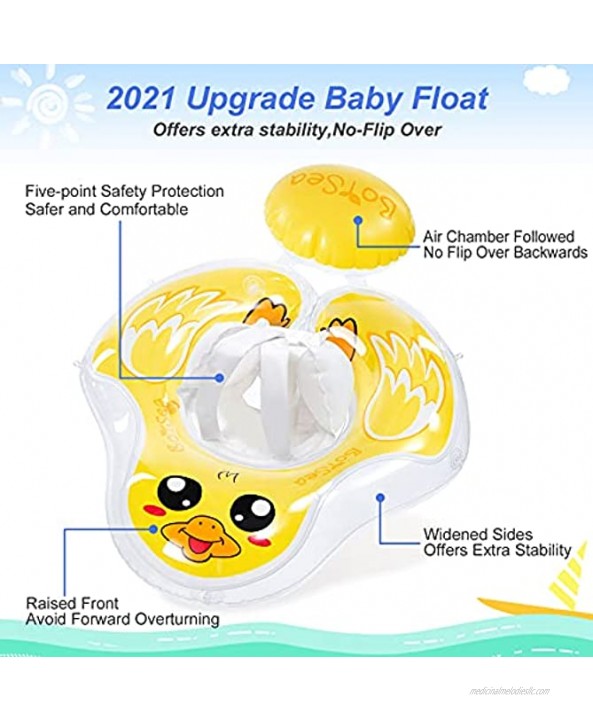 Boysea Baby Pool Float with Canopy & No-Flip Over Air Chamber UPF50+ Sun Protection Thicken 0.35mm Inflatable Swimming Float with Sponge Support Bottom,Infant Bath Float for 6-36 Months