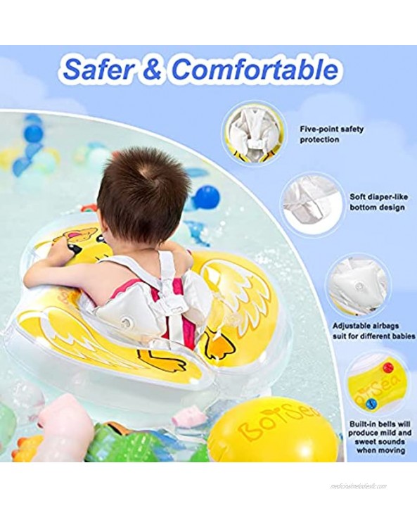 Boysea Baby Pool Float with Canopy & No-Flip Over Air Chamber UPF50+ Sun Protection Thicken 0.35mm Inflatable Swimming Float with Sponge Support Bottom,Infant Bath Float for 6-36 Months