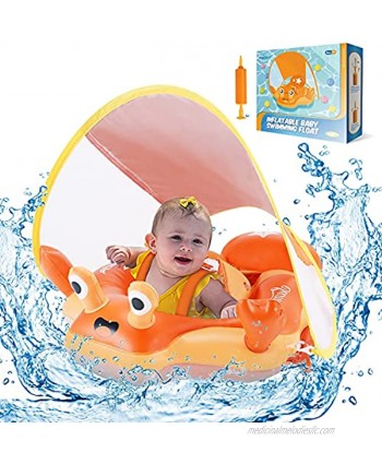 Eaglestone Baby Pool Float with UPF 50+ UV Sun Protection Canopy,Inflatable Orange Infant Toddler Pool Float for Age of 6-36 Months,Improved Add Tail Never Flip Over Baby Swimming Ring for Safer Swims