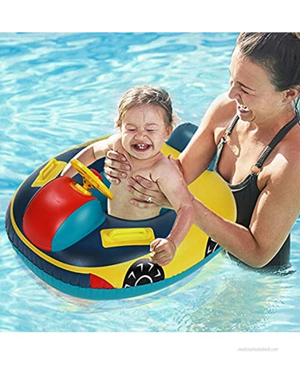 Kids Pool Float Baby Swimming Ring Cute Cartoon Inflatable Car with Wheel and Horn for Age 1-5 Babies Water Fun Safety Summer Swimming Boat Pool Seat Ring