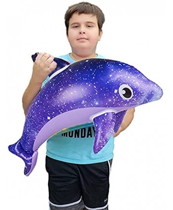 Large 36" Purple Galaxy Dolphin Colorful Dolphin Inflatable Pool Toy Inflate Beach Poolside Aquatic Themed Decor Birthday Party Decoration