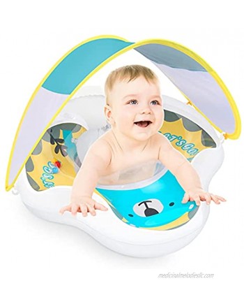 LET'S GO! Baby Swimming Float for Kids Age 3-36 Months Inflatable Baby Pool Float with Removable Sunproof Canopy for Toddlers Ideal Infant Pool Float for Baby Age 3-36 Months