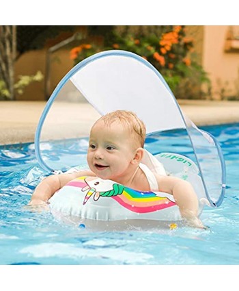 Lightaling Unicorn Baby Swimming Floats for Toddlers -Inflatable Baby Pool Floats Ring with Sun Protection Canopy for Baby Size S L XL